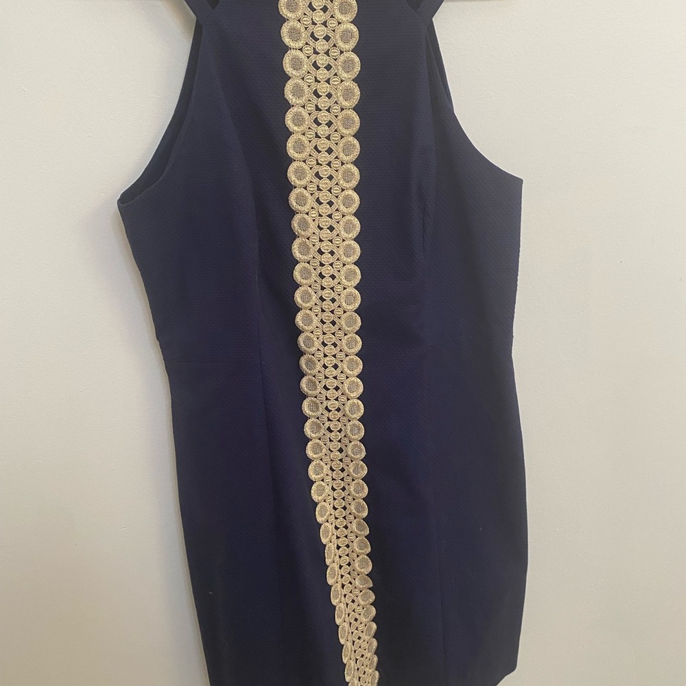 Elegant Navy Dress with Gold Detailing- Lilly Pulitzer